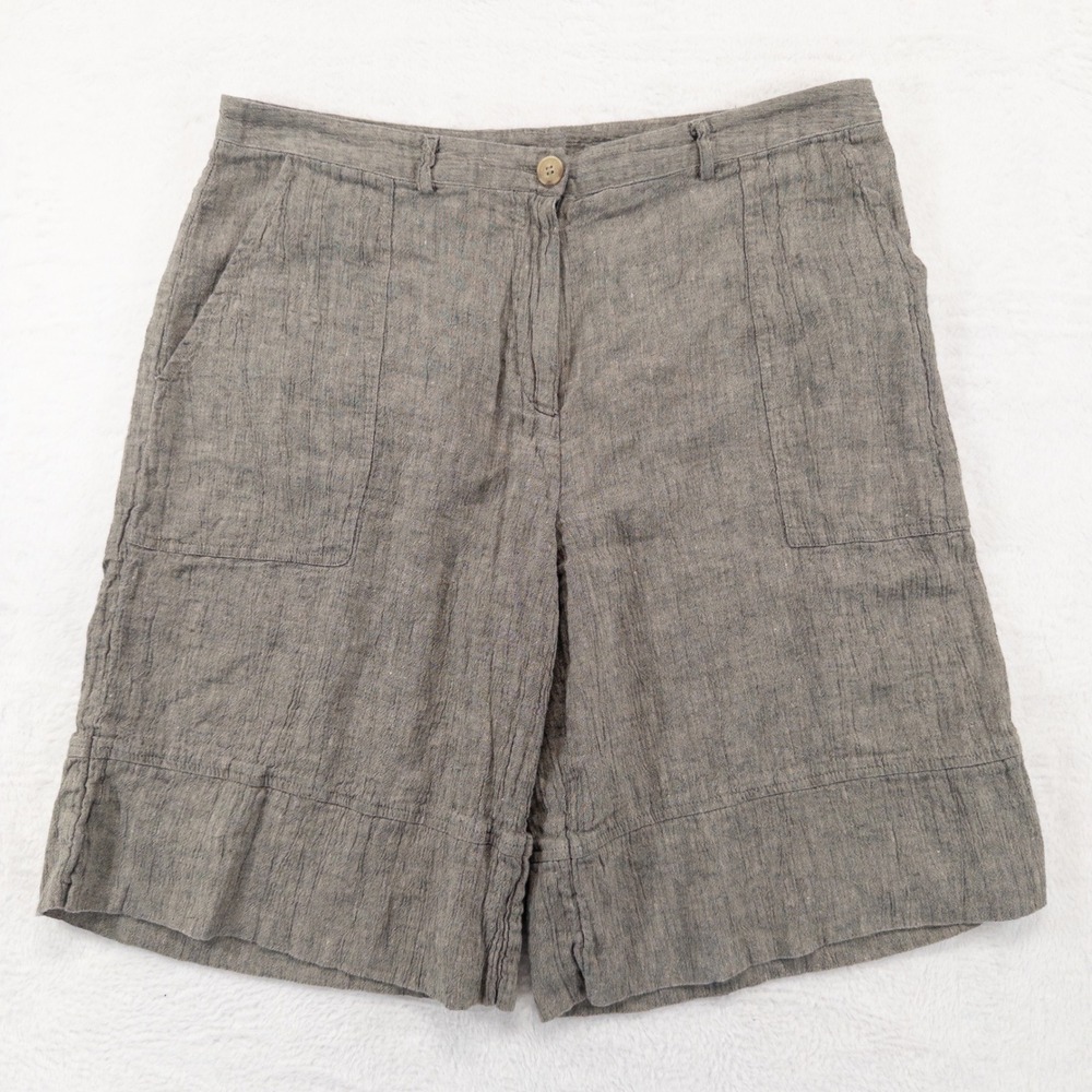 Poetry Womens Shorts US 10 Gray Linen Casual Summer Bermuda Coastal Relaxed Fit